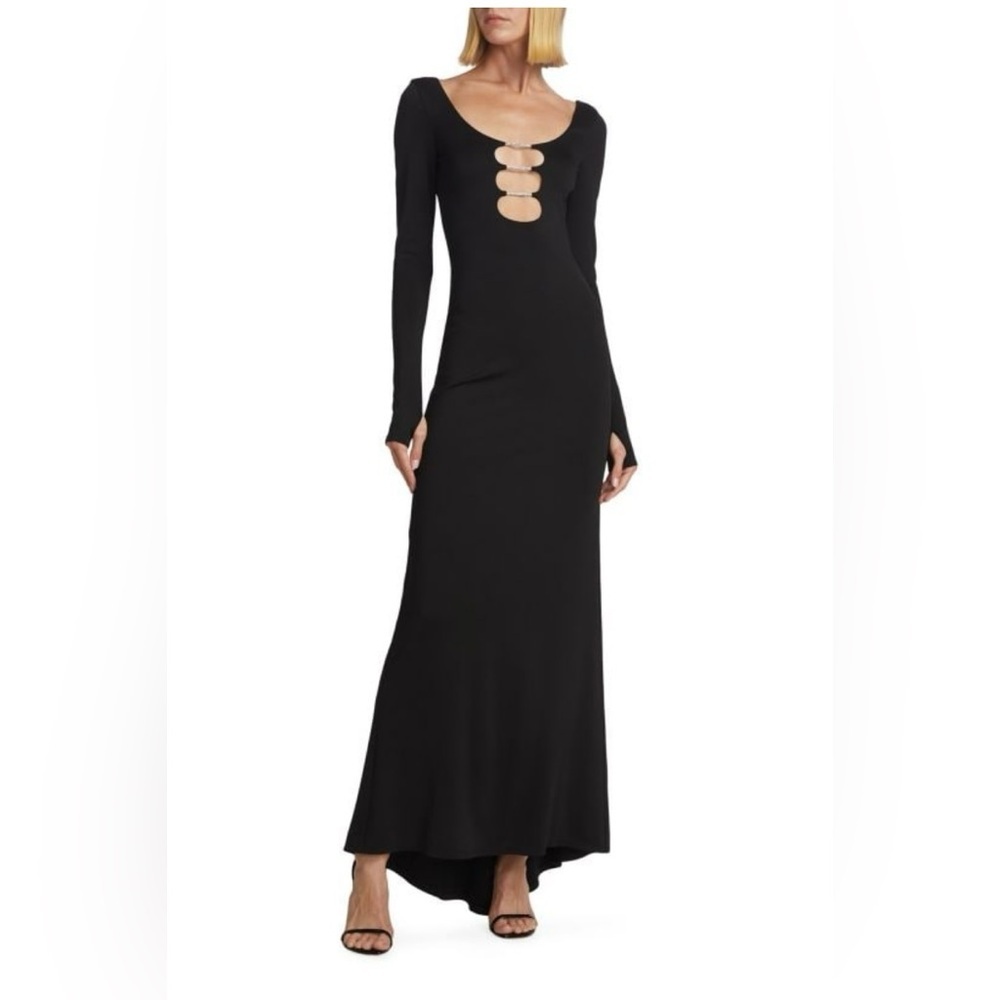 NWT Kalena Scoop-neck Long-Sleeve Cutout Maxi Dress Black Long Sleeve Dress 14